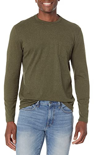 Amazon Essentials Men's Slim-Fit Long-Sleeve T-Shirt, Olive Heather, S