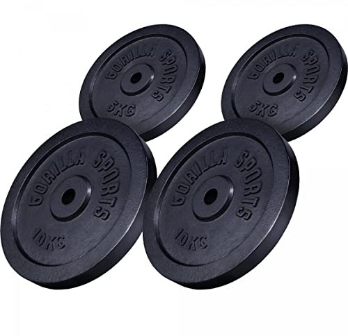 GORILLA SPORTS® Hantelscheiben - Set/Einzeln, 0,5, 1,25, 2, 2,5, 5, 10, 15, 20, 25, 30 kg Gewichte, 30/31 mm, Gusseisen, Silber/Schwarz - Gewichtsscheiben, Bumper Plates