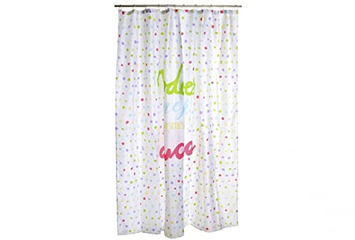 Hogar y Mas Cortina BAÑO Puntos Multicolor Frase Todo es Mejor 180X200CM