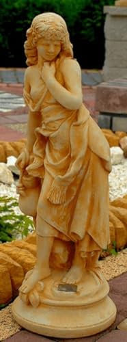 Casa Padrino Jugendstil Gartendeko Skulptur/Statue Mädchen mit einem kleinen Krug Beige 26 x 23 x H. 67 cm - Steinfigur Gartenskulptur