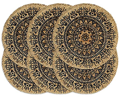 vidaXL 6X Tischset Platzmatte Platzset Platzdeckchen Platzdecke Tischdeko Platzmatten Tischmatte Tisch Untersetzer Dunkelblau 38cm Rund Jute