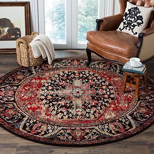 SAFAVIEH Traditionell Teppich für Wohnzimmer, Esszimmer, Schlafzimmer - Persian Collection, Kurzer Flor, Rot und Multi, 91 X 91 cm