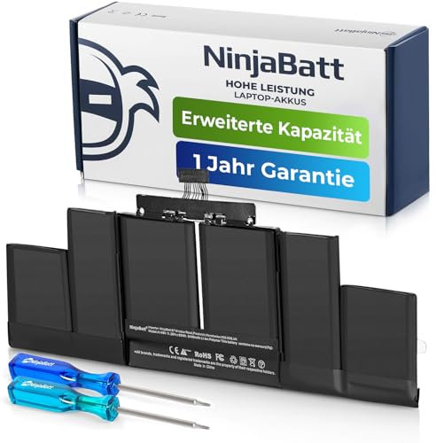 NinjaBatt A1494 Akku für Apple MacBook Pro Retina 15 [Mitte & Ende 2013 2014 Jahre] A1398 ME293 ME294 - Hohe Kapazität [11,26V/95Wh]