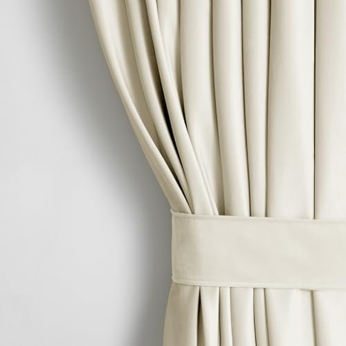 AmeliaHome Set Vorhang H 245 x B 140 cm mit Raffhalter 54 x 10 cm Velvet Optik Creme 1 St. Ösenschal Samt Halbverdunkelungsvorhang Fensterdekoration Dekoschal Dekorvorhang