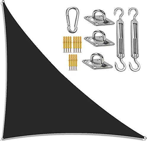 DDLL Garden Sail Canopy, Triangle Sun Sail Shade with Fixing Kit, 3 Ropes, Waterproof, UV Block, Right Angle Garden Shade Sails Sunshade Awnings for Outdoor Patios,black,3m x 3m x 4.3m