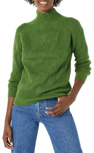 Amazon Essentials Maglione Invernale a Maniche Lunghe, Morbido al Tatto con Collo a Imbuto, Lavorato A Trecce Donna, Verde, L