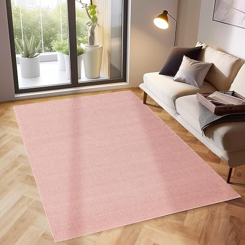 Moderner Kurzflor Teppich Wohnzimmer Schlafzimmer Küchenteppich Läufer Flur Teppichläufer Meliertes Design Weich und Pflegeleicht Jute Rücken, Farbe: Rosa, Größe: 160 x 230 cm