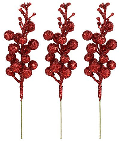 JKIOHO 15 Stück Weihnachtsdekoration mit Glitzer-Beeren, künstliche Weihnachtsstäbchen für Weihnachtsbaumschmuck, Glitzer-Beeren, hängende Kugeln aus Schaumstoff, Obstkugel zum Basteln,