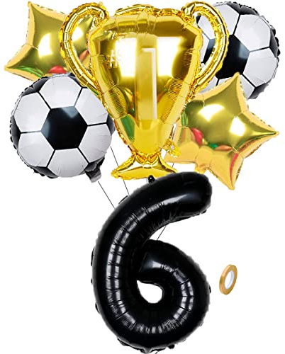 Jxuzh Fussball Geburtstag Fußball Party Deko Zubehör Fußball Geburtstagsdeko Jungen Luftballon 6. Geburtstag junge Soccer Party Fußball Ballons Deko Stern Ballon Golden Fußballfan Kindergeburtstag