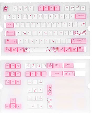 Goshyda 113 Tasten PBT-Tastenkappe, PBT-Taste DIY Mechanische Tastatur-Tastenkappen-Set Universal Ergonomische Ölbeständigkeit Tastatur-Tastenkappen für PC-Computer (Pink Sakura)