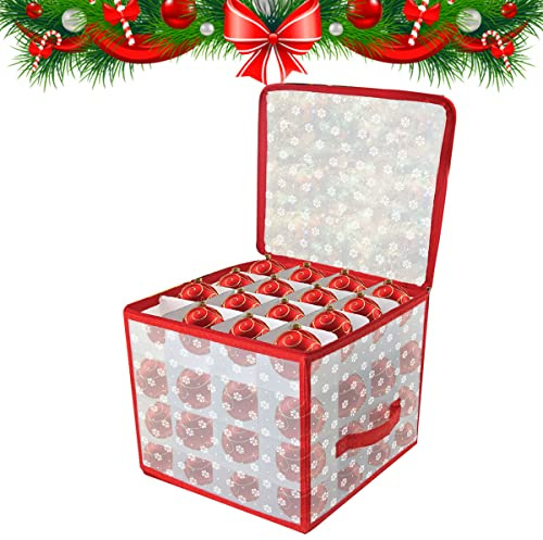 Almineez Christmas Tree 64 Bauble Decorations Bag Holder Large Plastic Storage Ornaments Organiser Bag Box With Carry Handles Xmas