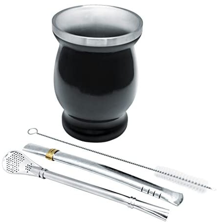 NERTHUS FIH 851 - Kit de Mate con Vaso de Doble Pared de Acero Inoxidable de 250 ml + dos Bombillas Pipas para Mate con cepillo limpiador