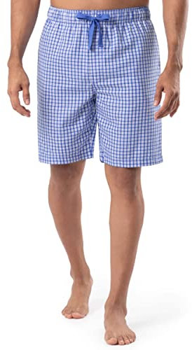 IZOD Herren Kurze Hose mit Kordelzug, Poly-Viskose Pyjamahose, Blau/Weiß kariert, Small