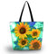 newplenty Strandtasche mit Reißverschluss, Einkaufstasche Faltbar, Große Wasserdichte Handtasche Damen Umhängetasche (Sonnenblume)