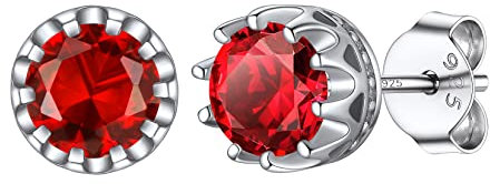 Clou d'Oreille Rubis Boucle doreille 5 mm Femme Argent 925 Rouge Light Red Crital Religion Pierre 5mm Rond Zirconic Cubique juillet Bijou Cadeau Meilleur Amie Souvenir Mariage Maman Noël Valentin