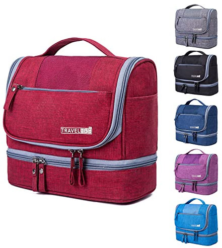 Kulturtasche Damen Herren, Kulturbeutel zum Aufhängen Große Reise Kosmetiktasche Tragbare Unisex Waschtasche Schminktasche für Reisen,Camping (Rot)