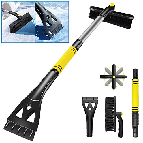 Raschietto Ghiaccio Auto 2 in 1,Raschiaghiaccio per Parabrezza Auto,Raschiaghiaccio Estensibile per Auto Spazzola Neve Staccabile Scopa Rimozione Neve con Testa Rotante a 360 Gradi per Auto Camion SUV