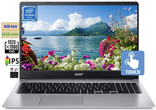 acer 2023 Chromebook 15.6 FHD 1080p IPS Touchscreen Light Computer Laptop, Due-core Intel Celeron N4020, 4GB RAM, 64GB eMMC, HD Webcam, WiFi 5, 12+ Hours Battery, Chrome OS, w/Marxsolcables