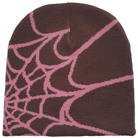 CORIRESHA y2k Beanie für Damen und Herren, Spinnennetz, Strickmütze, warm, weich, Gothic-Stil, Wintermützen, Coffee Pink, Einheitsgröße