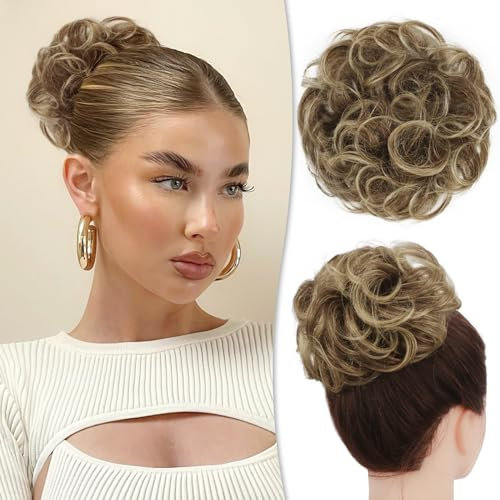 RUWISS Unordentlicher Haarteil 100% Echthaar Rose Dutt für Frauen Echthaar Scrunchies Hochsteckfrisur Haarteile Gelockt Bun Verlängerung blond gemischt blond gemischt(hellblond)