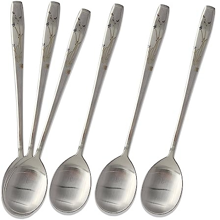 Balwoo [6 Stück] [Made in Korea] Suppenlöffel im koreanischen Stil, 21,6 cm, Premium 304 (18/10) Edelstahl, Dessertlöffel, Esslöffel, Reislöffel, Eisportionierer (Orchideenmalerei)