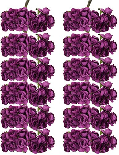 144 rose di carta viola intenso da 1,5 cm per accessori per scatole di caramelle, mini ghirlanda di fiori