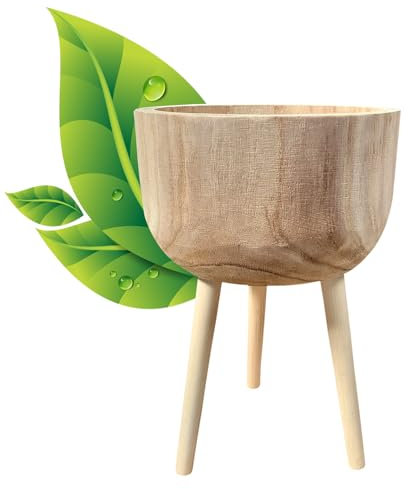 Hortico Natural Wooden House Planter with Legs | GAIA Tall Indoor Plant Pot Stand with Waterproof Liner D29 H43 cm, 7.4L