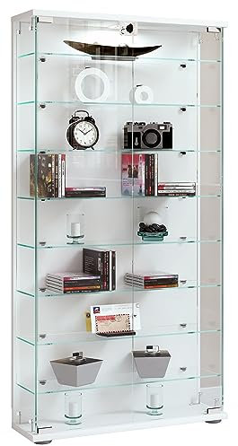 VCM Glasvitrine stehend | Vitrine Glas mit ESG-Sicherheitsglas | Maße ca. H. 114 x B. 59 x T. 17 cm | Standvitrine Glas | Modern und platzsparend | Glas Vitrinenschrank – Stelas L
