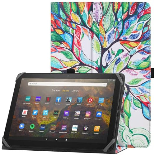 HoYiXi Custodia universale per 9-10.1 pollici tablet Fire HD 10 2021/2023 e Fire HD 10 Plus 2021/2023 con supporto e Cover per cinturino da polso per 9-10.1 Samsung Lenovo Android tablet - albero