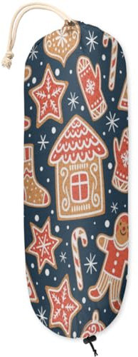 Christmas Candy Cane Cookies Reusable Plastic Bag Holder Wall Mount Grocery Bag Holder Washable Large Plastic Bag Organizer Dispenser for Home Kitchen Pantry Decor