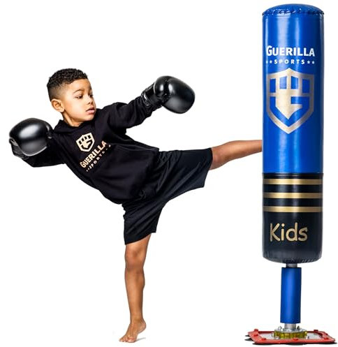 Guerilla Sports Standboxsack „Kids Blue“ - Freistehender Boxsack mit Ständer - Robuster Punching-Sack mit Saugfuß für MMA, Boxen, Training - Für Kinder, von 4-13 Jahre
