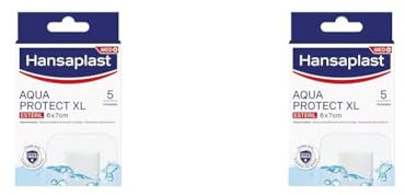 Hansaplast Aqua Protect XL Apósitos impermeables para heridas más grandes, apósitos adhesivos estériles, apósitos transparentes para natación y ducha, 1 x 5 unidades (Paquete de 2)