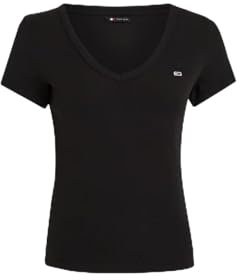 Tommy Jeans Tjw Slim Essential Rib V SS Dw0Dw17385, Top in Maglia a Maniche Corte, Donna, Nero (Black), XL