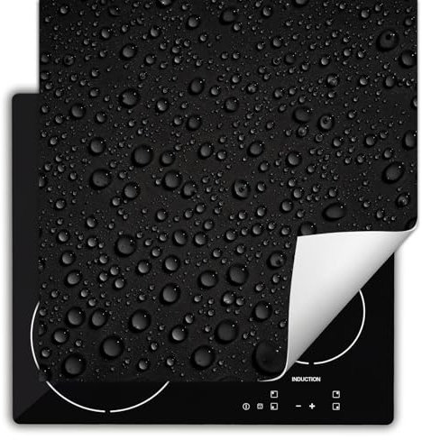 TMK ArtDeko Herdabdeckplatte Einteilig Küche Herdabdeckung Ceranfeld Herdabdeckplatten Anti Rutsch Matte Aufrollbar 60x52 cm, Schwarz Tropfen