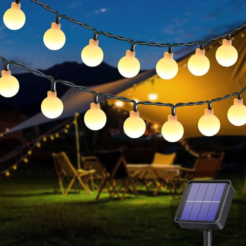 Cnulenzt Solar Lichterkette Außen, 7 Meter 60er LED Solar Lichterkette mit LED Kugel 8 Modi IP65 Wasserdicht Warmweiß Lichterkette, für Garten, Partys, Balkon, Hochzeit