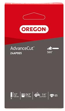 Oregon Mini Catena Compatibile con la Motosega Stihl MSA161T con Barra di Guida da 12 pollici (30 cm), Passo da 1/4, 65 Maglie di Trasmissione, Calibro 1,1 mm, Assicura un Basso Contraccolpo (24AP)