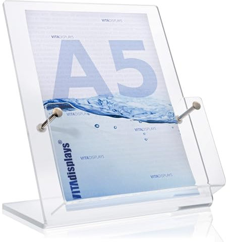 DIN A5 Design Tisch-Prospektständer „Deluxe“ - hochwertiger Flyerständer aus original PLEXIGLAS, Prospekthalter als standfester A5 Flyerhalter mit diamant-satinierten Kanten - Made in Germany
