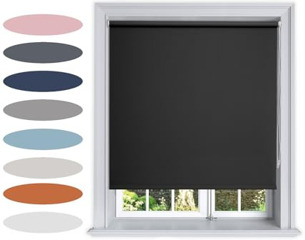 Lister Cartwright Blackout Plain Roller Blinds Windows Blind Easy Fit Child Safety Included (Black, 250 cm Width x 160 cm Drop)