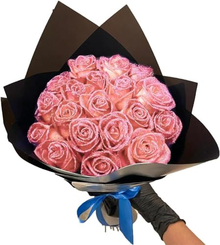 Glitzer-Rosenstrauß - (Selbstmontage), künstlicher Rosenblumenstrauß, ewig, glänzend, künstliche Rosen, Blumenstrauß, Liebesgeschenke für Valentinstag, Jahrestag, Verlobung (Pink, 24Pcs)