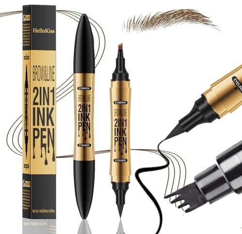 2024 New Double Ended Magic Eyebrow Pen, Microblading Eyebrow Pen with 4 Micro Fork Tip, Waterproof Sweatproof Smudgeproof Brow Pen, Creates Natural Looking Defined Eyebrows(Dark Brown)