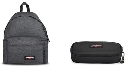 EASTPAK PADDED PAK'R Backpack, 24 L - Black Denim (Grey) OVAL SINGLE Pencil Case, 5 x 22 x 9 cm - Black (Black)