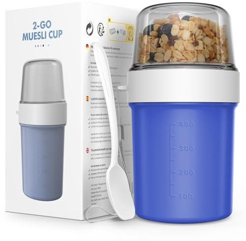 JSCORES Overnight Oats Jar-Dishwasher Safe Yogurt Pot&Muesli Cup,Reusable Overnight Oats Container with Lid and Spoon-560 ml+310 ml (Blue-Purple, L)