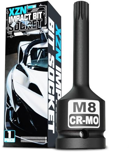 KIRXST Juego de Vasos de Impacto con Puntas Multidientes 1/2, M8 XZN Llaves de Vaso con Triple Cuadrada, para Bicicletas, Automóviles, Maquinaria