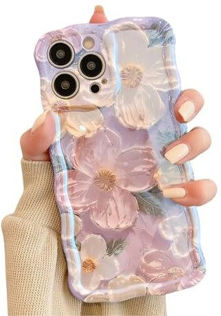 Rokmym Hülle kompatibel mit iPhone 11 Pro Max Vintage Ölgemälde Blume Handyhülle Wellen Rahmenform TPU Weich Silikon Schutzhülle Ultra Dünne Anti-Kratzen Stoßfeste Case Cover ，Weiß Violett