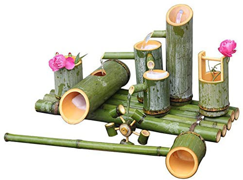 ROLTIN Dispositif de débit d'eau Solaire en Bambou, caractéristiques de l'eau pour Le Jardin à énergie Solaire, Tube en Bambou, Bambou Pratique, ménage intérieur et extérieur