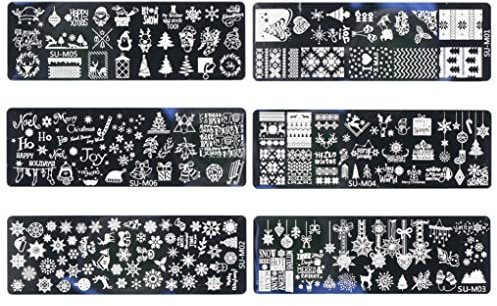 Christmas Nail Art Stamping Plates Snow Patterns Images Stainless Steel Nails Decoration 6PCS