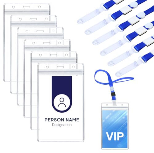 Lot de 6Pcs Porte Badge Transparent Grand Format,Etanche PVC Porte Badge A6 Transparent,Doux et Durable Pochette Badge,Pochette Plastique Porte Badge Tour de cou pour l'école,Festivals,Evénements