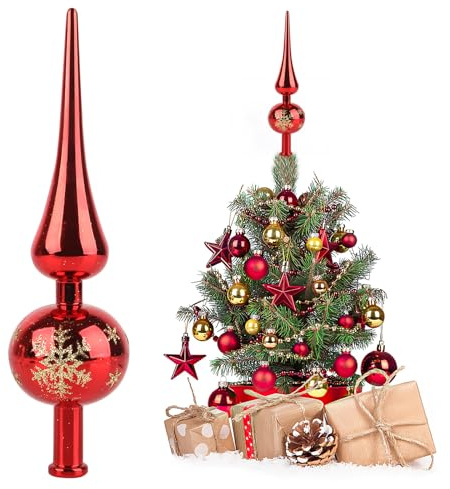 Christbaumspitze Rot, Weihnachtsbaumspitze, Tannenbaum Spitze Rot für Weihnachten, Baumspitze Weihnachten, 24 cm Hoch
