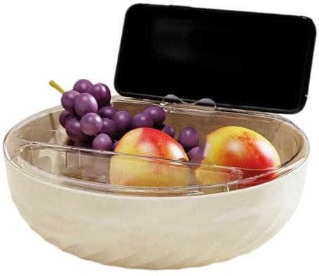 Jlobnyiun Schüssel mit Handy-Ständer, abnehmbarer Obstteller, Snackschalen mit Handyhalterung, Snack-Servierschale, Nussschale für den Haushalt, für Kirschen, Edamame, Früchte