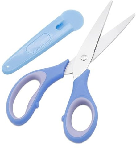 Kinderscheren, Scheren für Kinder | Edelstahl-Bastelschere für Kinder - Schere mit abgerundeter Spitze, Schul-Bastelschere mit Hülle für Schulanfangsbedarf, blau